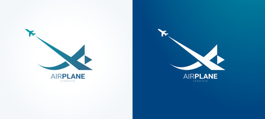 Airplane logo letter A curves lines vector