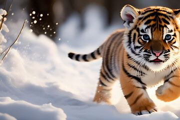 Fototapeta na wymiar siberian tiger in snow. Generative AI