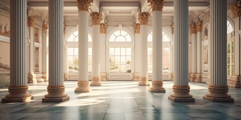 Ancient Greek-style room, vintage interior decor with classical columns and antique pillars. - obrazy, fototapety, plakaty