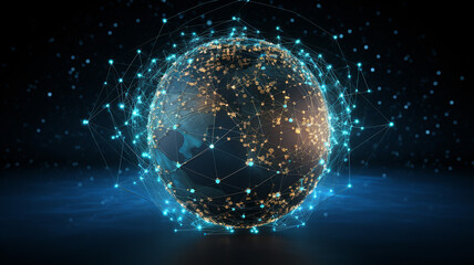 Digital Representation of a Connected Globe with Financial Nodes, Depicting the Interconnectedness of the Global Economy