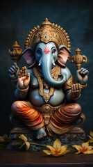A Ganesha Oil Painting The full picture is straightforward. Abstract background. Sharp lines.