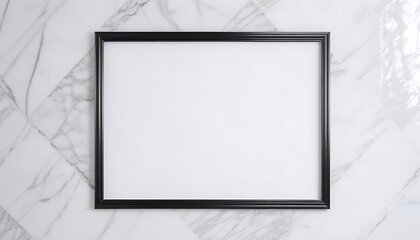 Blank simple black frame on white marble wall - obrazy, fototapety, plakaty