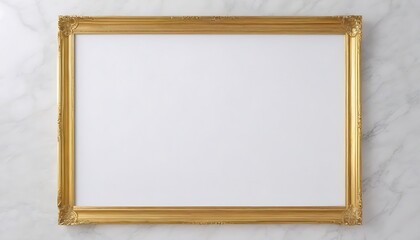 Blank white gold frame on white marble wall background 