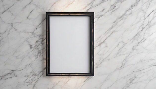 Clack vertical empty frame on white marble wall 