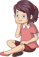 Cute little girl cartoon sitting