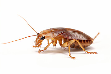Closeup view of a Cockroach isolated on white background. PNG. Periplaneta americana