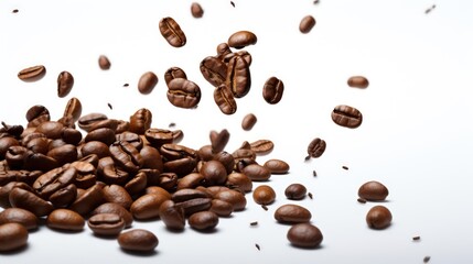Obraz premium A Close-up view of coffee beans on a white isolated transparent background.