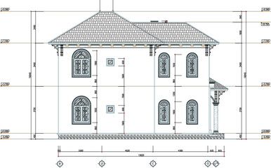 Sketch vector illustration design engineering drawing architectural engineering building old house classic vintage colonial mediterranean