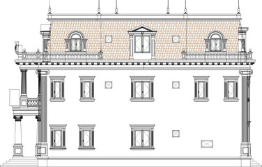 Vector sketch illustration design engineering drawing architectural engineering building old house classic vintage roman greek
