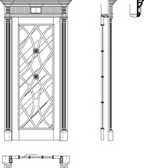 Vector sketch illustration of an old traditional ethnic classic teak wood door design full of carvings