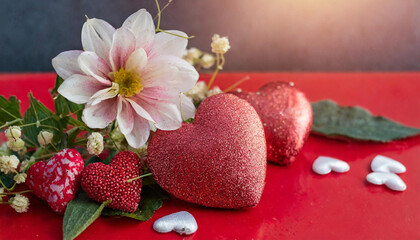 Celebrate Valentine's Day with this stunning HD wallpaper. Hearts, flowers, and a focal real flower create a romantic atmosphere. Love is blooming