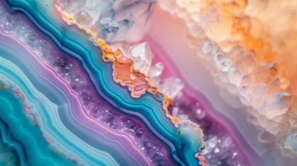 Wall murals Crystals Macro close-up of natural geode crystal gemstone mineral rock formation, pink, purple, amethyst, rose quartz, agate, background image, room for copy space