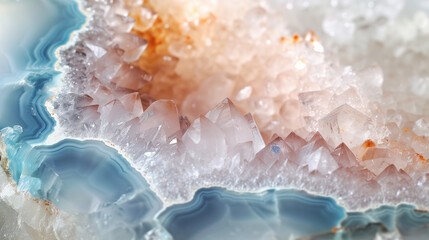 Macro close-up of natural geode crystal gemstone mineral rock formation, quartz, agate, background image, room for copy space - obrazy, fototapety, plakaty