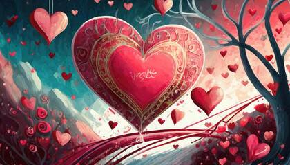 A beautiful heart-shaped motif composed of numerous hearts, forming a delightful Valentine's heart background.