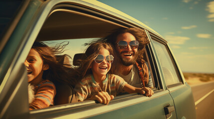 family travelling by car