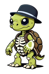 turtle with a skeleton body and a hat