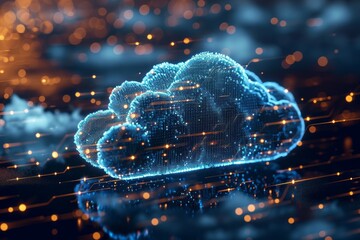 Futuristic technological imaginative illustration of cloud computing. Generative AI