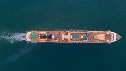 Aerial top view Cruise Ship, Cruise Liners beautiful white cruise ship above luxury cruise in the...