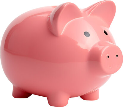 Pink savings pig isolated on transparent background. PNG