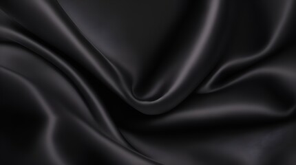 Exquisite black satin fabric, gracefully adorned with elegant folds and ripples, exuding opulence and sophistication.