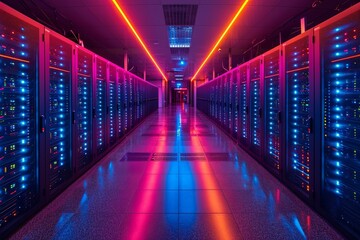 Fototapeta premium Center server racks with computer network professional photography