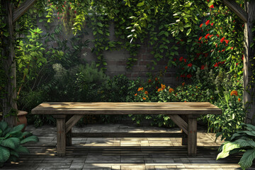 Table in the garden the style of wood contemporary landscape