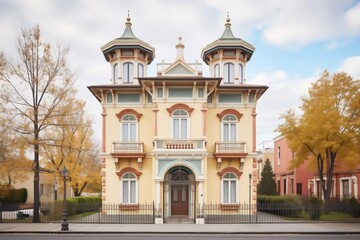 italianate architecture with a belvedere adorned with ornamental ironwork - obrazy, fototapety, plakaty