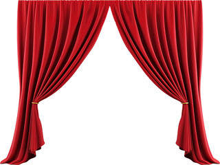 Red curtain isolated on transparent background. PNG