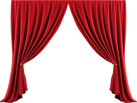 Red curtain isolated on transparent background. PNG