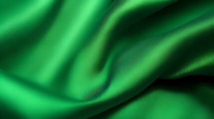 Fototapeta premium A classy green silk fabric background with a graceful wave motif. green silk background