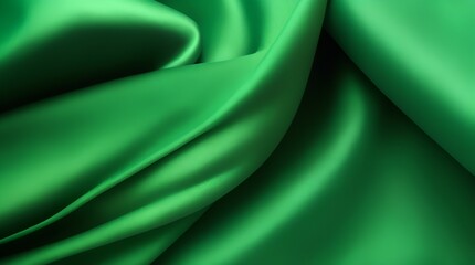 A captivating green satin fabric background showcasing an elegant silk wave pattern.