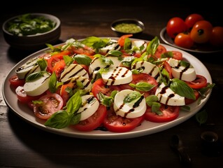 Caprese salad with tomatoes, mozzarella cheese and basil