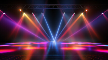 Abstract of empty stage with colorful spotlights