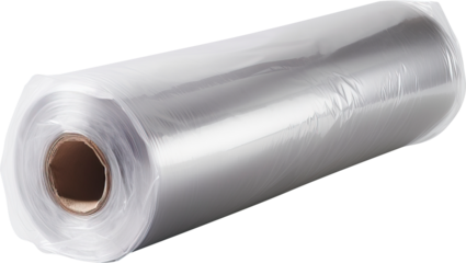 Single plastic film wrap roll isolated on transparent background. PNG
