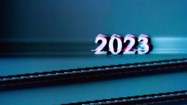 2023 numbers stretch and bend distorting against blue background shaking all over screen