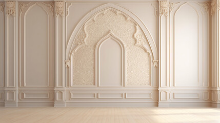 Beige interior walls with ornated mouldings