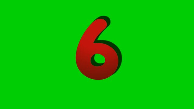Number 6 six sign symbol animation motion graphics on green screen background,drop down cartoon number video number for video elements