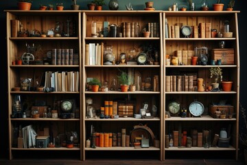 Bookshelf in the room. The concept of storage and organizing order