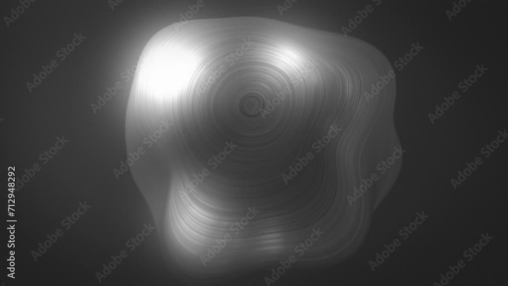 Fototapete lights reflecting on blobbing metallic sphere rotating. 3d rendering