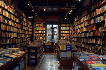the bookstore with bookshelf full of books professional photography