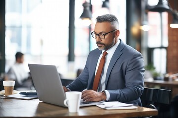 focused agent writing notes beside laptop with stocks