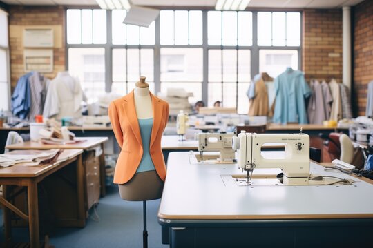 tailors workshop with work in progress garments