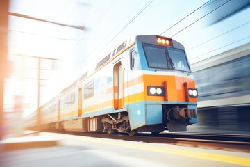 modern train arriving with blurred motion effect