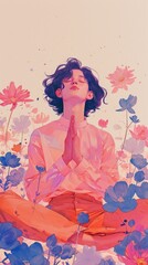 A person sitting in a field of flowers