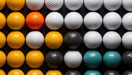 Top view A row of vibrant golf balls, a sporty decoration