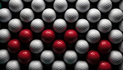 Top view A row of vibrant golf balls, a sporty decoration