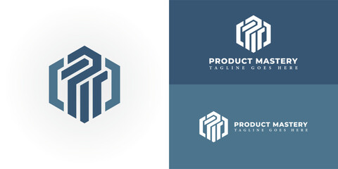 Abstract initial letter PM or MP logo in deep blue color isolated in white background applied for production house company logo also suitable for the brands or companies have initial name MP or PM.