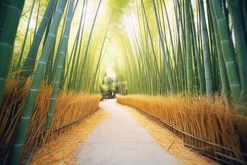 pathway meandering through a bamboo forest