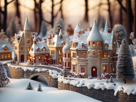 Miniature Christmas Winter Village Town Snow Lights Model House Houses Background Wallpaper Image