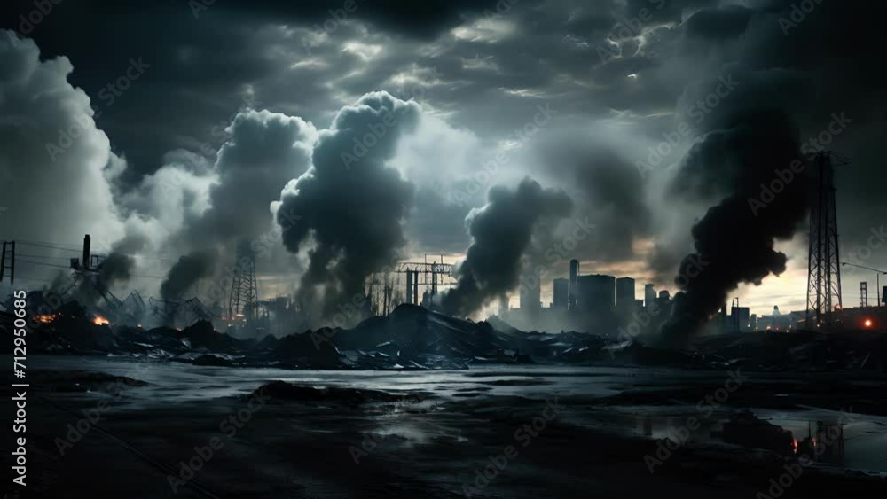Poster columns of smoke dance and twist in the wind, creating a dynamic and everchanging landscape in this 